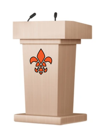 Picture of a speakers podium with the arch reactor logo on front