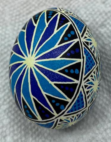 Blue Star Decorated Pysanky Egg