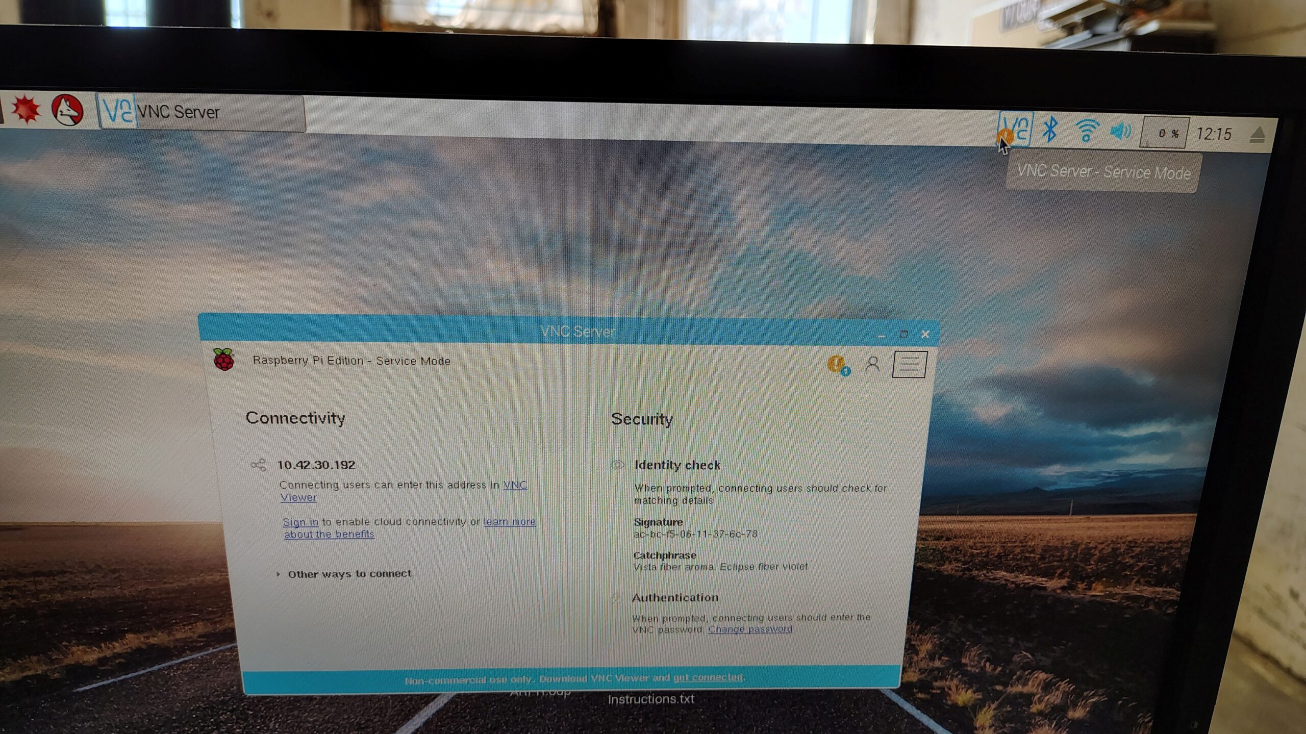 VNC/IP address information