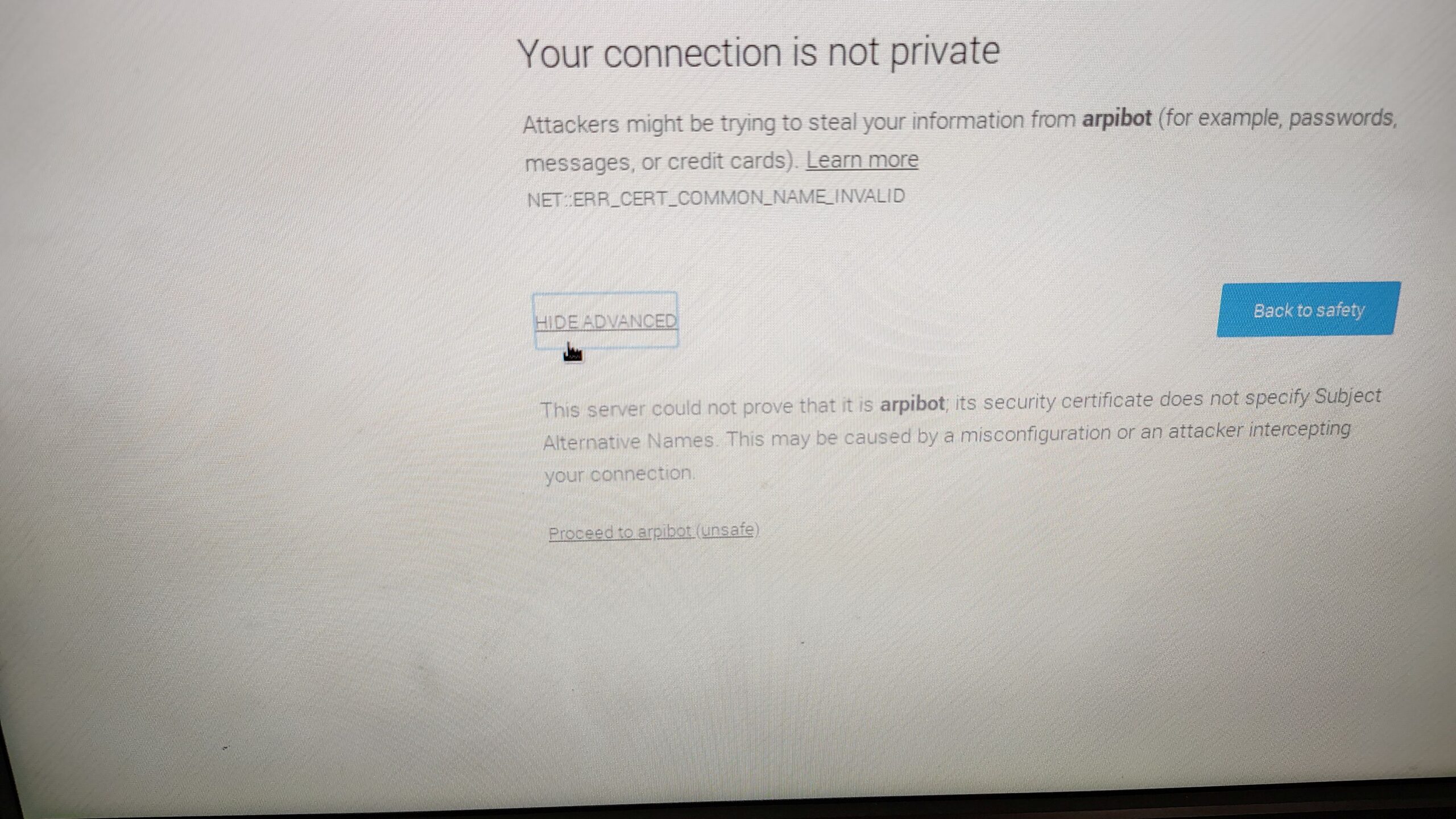 Allow unsigned SSL certificate